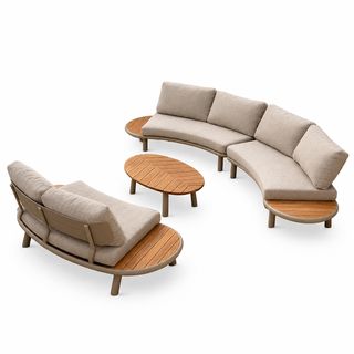 Curved Outdoor Teak Sectional Sofa Set with Coffee Table &mdash; photo 2