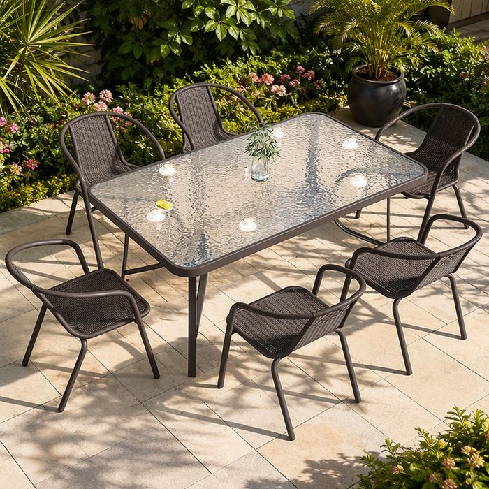 Outdoor Dining Table with 6 Armchairs (7-Piece Set)