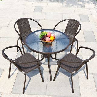 Outdoor Patio Dining Set with Umbrella — 80 cm Glass Table and Rattan Chairs &mdash; photo 3