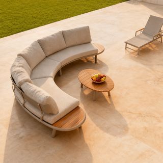 All-Weather Aluminium-Frame Curved Patio Sofa with Integrated Teak Side Table &mdash; photo 3