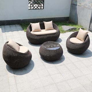 Outdoor Round Rattan Sofa Set with Table &mdash; photo 2