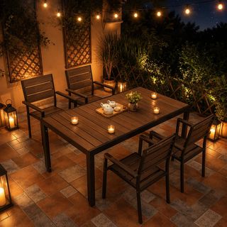 Outdoor Dining Set with 150 cm Rectangular Table and 4 Stackable Armchairs (5-Piece) &mdash; photo 2
