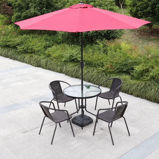 Outdoor Patio Dining Set with Umbrella — 80 cm Glass Table and Rattan Chairs &mdash; photo 2