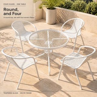 Outdoor White Water-Ripple Tempered Glass Table with Aluminium-Frame Chair Set &mdash; photo 2