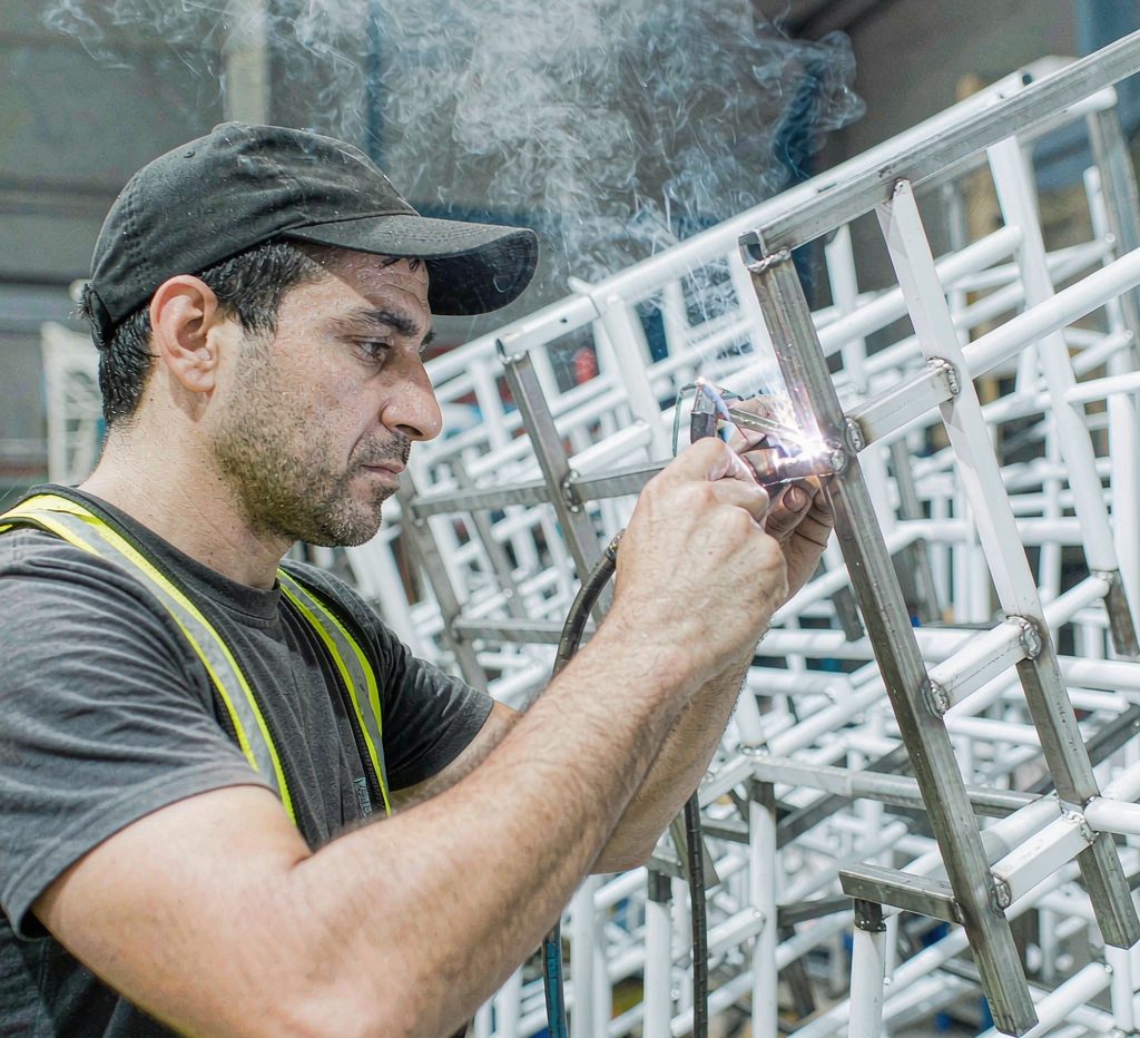 Welding an aluminium furniture frame